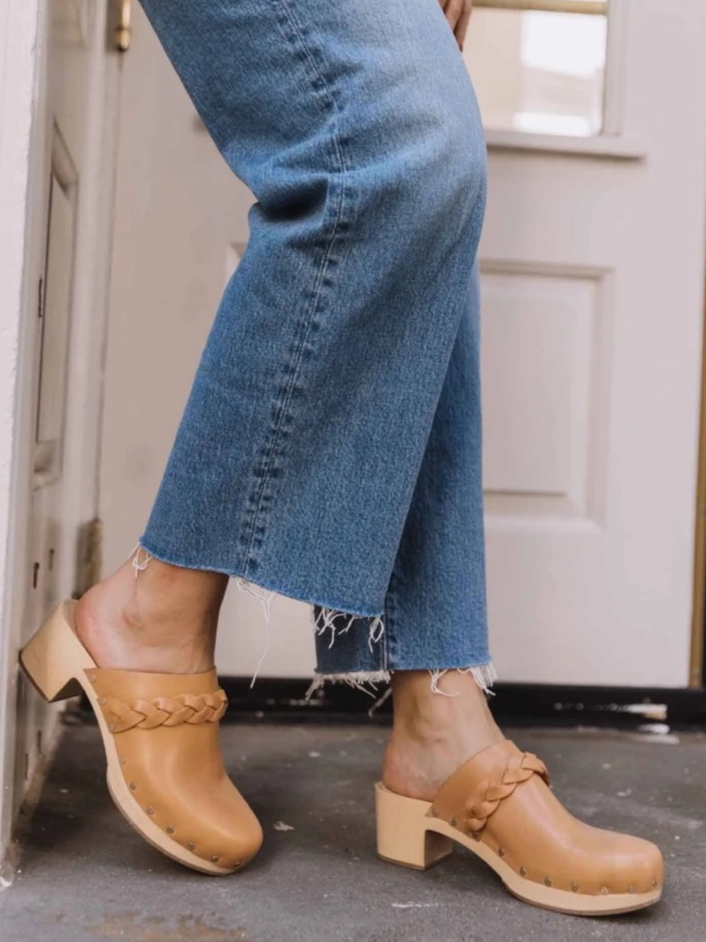 Loeffler Randall Lupa Mid-Heel Wooden Clogs-Honey Leather (size 6)